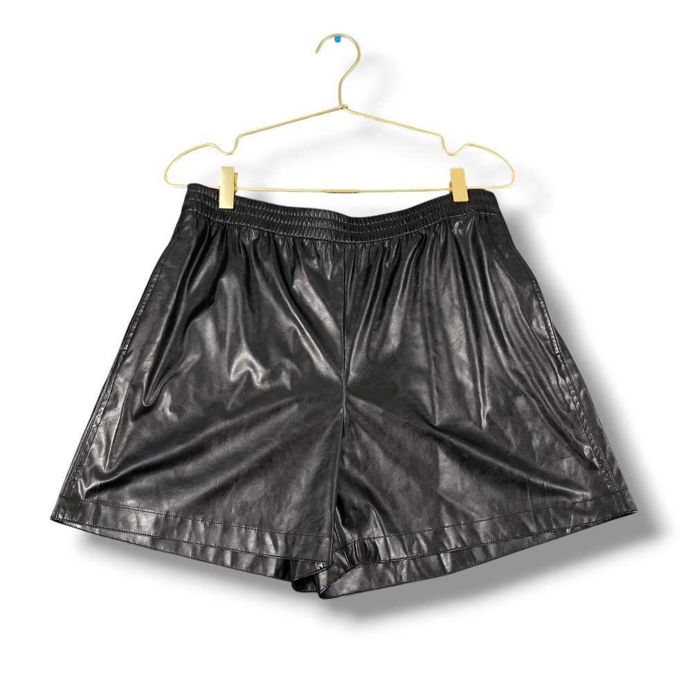 Theory Womens Black Faux Leather Elastic Waist Relaxed Shorts Large 982